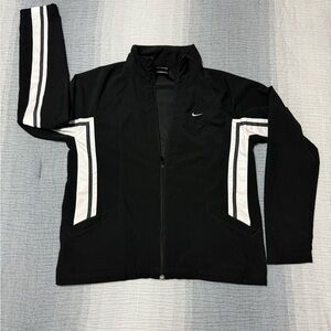 Nike Jacket Women's L Black w/‎ White stripes Vtg 90s Windbreaker Track Running